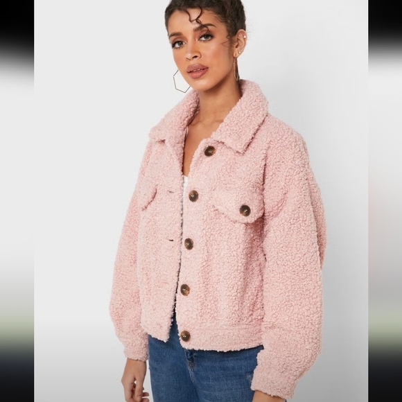 Teddy sherpa jacket forever 21 pink SZ S - Picture 1 of 8